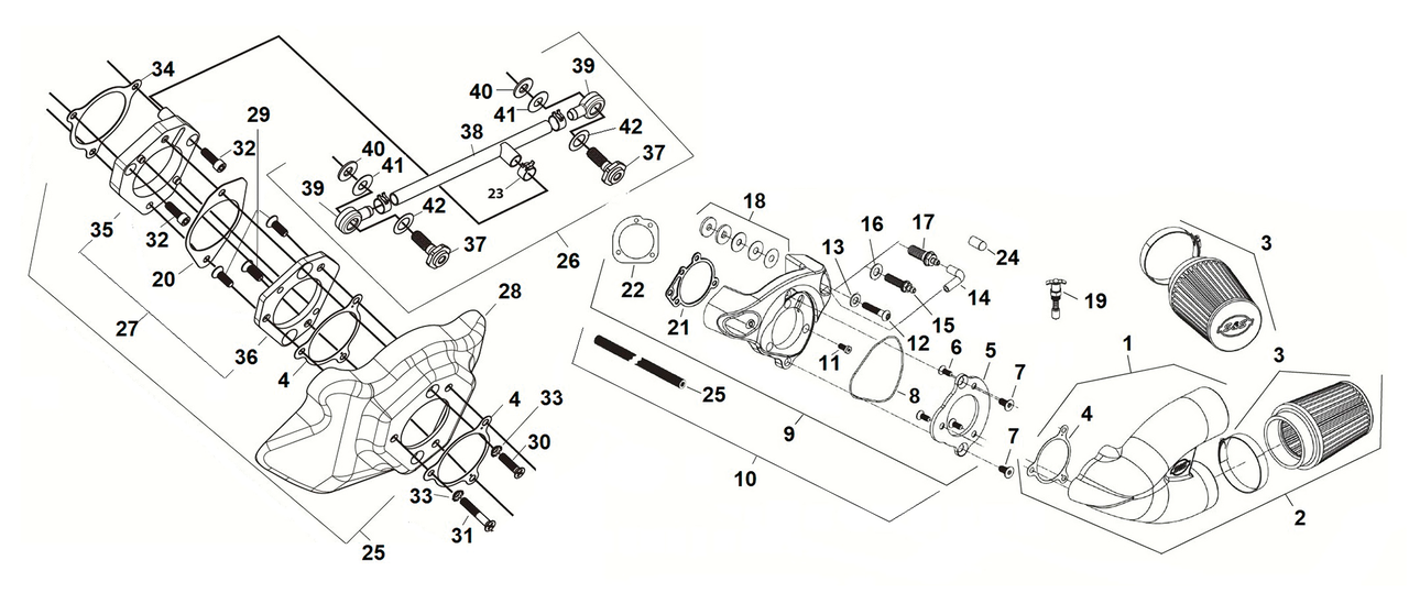 S&S Single Bore Tuned Induction Replacement Parts – X-Wedge parts